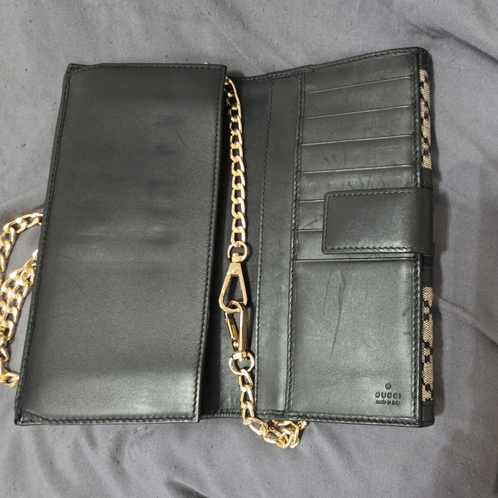 AUTHENTIC Vintage Diamonte Print GUCCI Long Wallet in Black & Tan - Picture 4 of 11